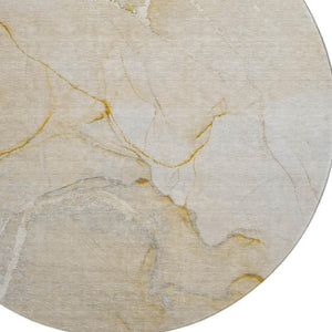 HomeRoots 8' Beige and Ivory Abstract Washable Round Rug - Durable, UV-Protected, Easy-Care for Modern Spaces 646951