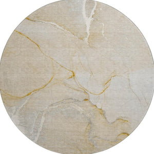 HomeRoots 8' Beige and Ivory Abstract Washable Round Rug - Durable, UV-Protected, Easy-Care for Modern Spaces 646951