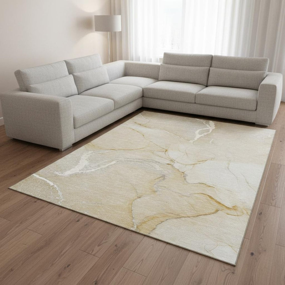 HomeRoots 8' X 10' Beige And Ivory Abstract Area Rug - Stylish, Washable, Stain Resistant with UV Protection! 646952
