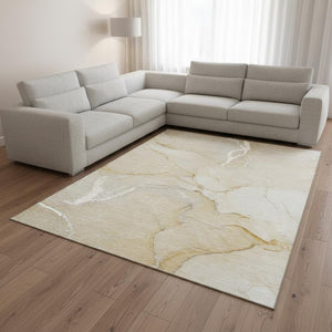HomeRoots 8' X 10' Beige And Ivory Abstract Area Rug - Stylish, Washable, Stain Resistant with UV Protection! 646952