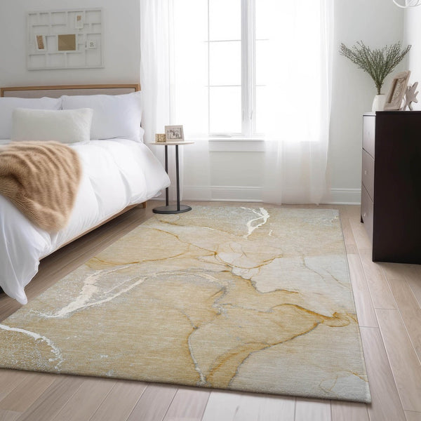 HomeRoots 8' X 10' Beige And Ivory Abstract Area Rug - Stylish, Washable, Stain Resistant with UV Protection! 646952