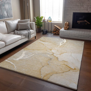 HomeRoots 8' X 10' Beige And Ivory Abstract Area Rug - Stylish, Washable, Stain Resistant with UV Protection! 646952