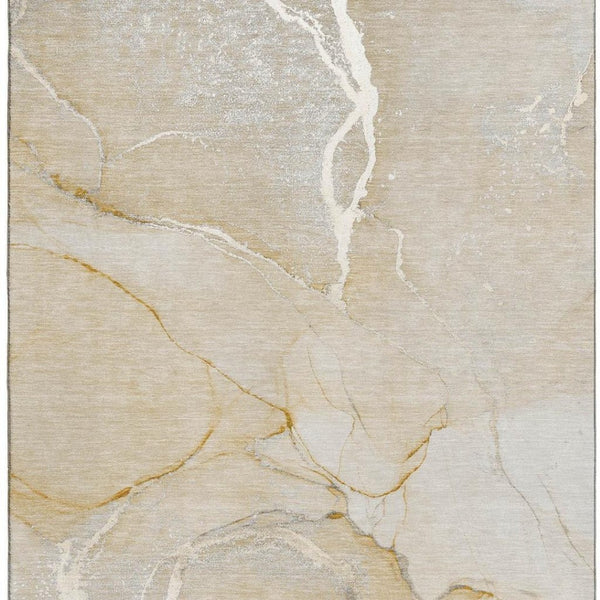 HomeRoots 8' X 10' Beige And Ivory Abstract Area Rug - Stylish, Washable, Stain Resistant with UV Protection! 646952