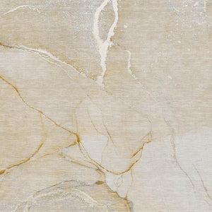 HomeRoots 9' X 12' Beige & Ivory Abstract Washable Area Rug - Stylish, Durable, UV-Protected for Busy Homes! 646953