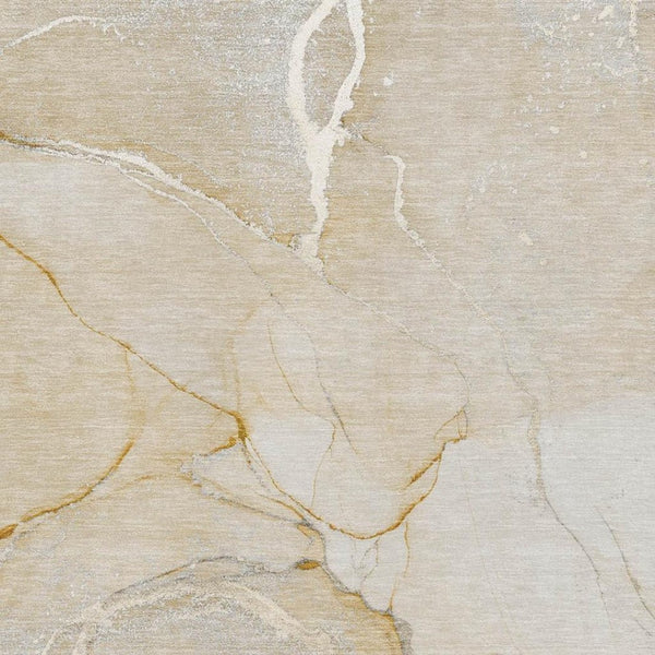 HomeRoots 9' X 12' Beige & Ivory Abstract Washable Area Rug - Stylish, Durable, UV-Protected for Busy Homes! 646953