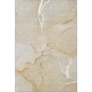 HomeRoots 10' X 14' Beige & Ivory Abstract Washable Area Rug - Durable, UV-Protected & Stain-Resistant Design 646954