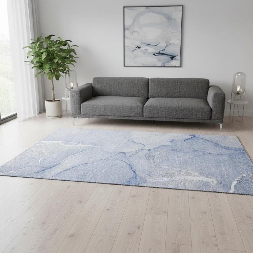 HomeRoots 5' x 8' Modern Blue and Ivory Abstract Area Rug – Washable, UV Protected, Stain-Resistant Design! 646956