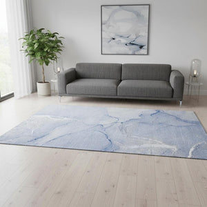HomeRoots 5' x 8' Modern Blue and Ivory Abstract Area Rug – Washable, UV Protected, Stain-Resistant Design! 646956