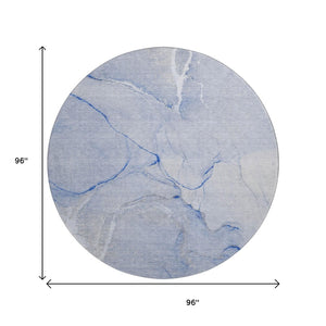 HomeRoots 8' Blue and Ivory Abstract Washable Round Rug - Stain Resistant, UV Protected, Ideal for Busy Homes 646957