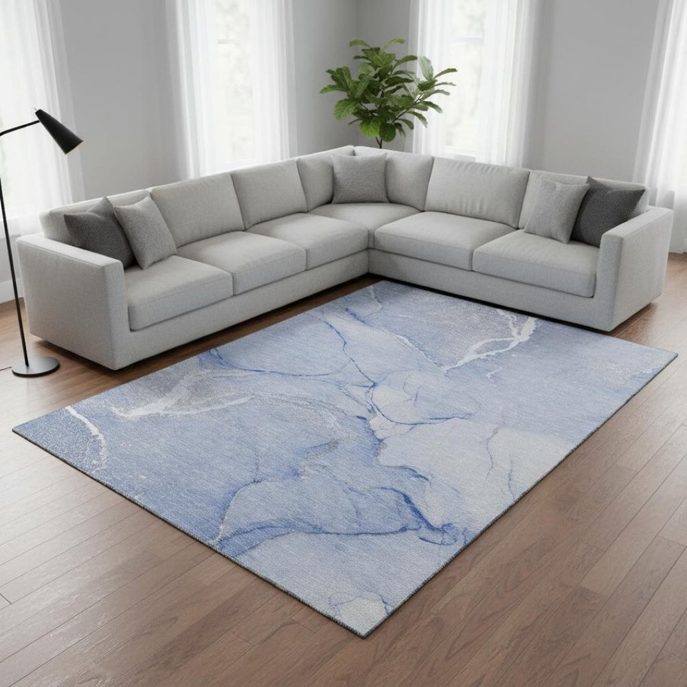 HomeRoots 8' X 10' Stylish Blue and Ivory Abstract Area Rug – Washable, UV-Protected, Perfect for Homes with Kids! 646958