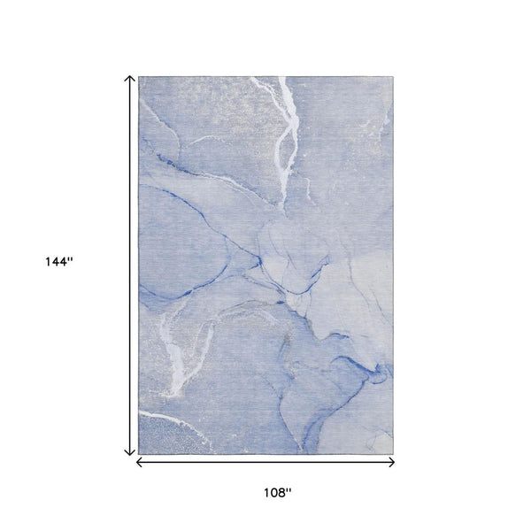 HomeRoots 9' X 12' Blue And Ivory Abstract Area Rug - Washable, UV Protected, Stain Resistant for High-Traffic Areas 646959