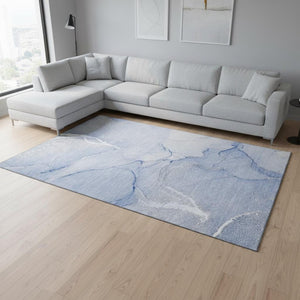 HomeRoots 9' X 12' Blue And Ivory Abstract Area Rug - Washable, UV Protected, Stain Resistant for High-Traffic Areas 646959