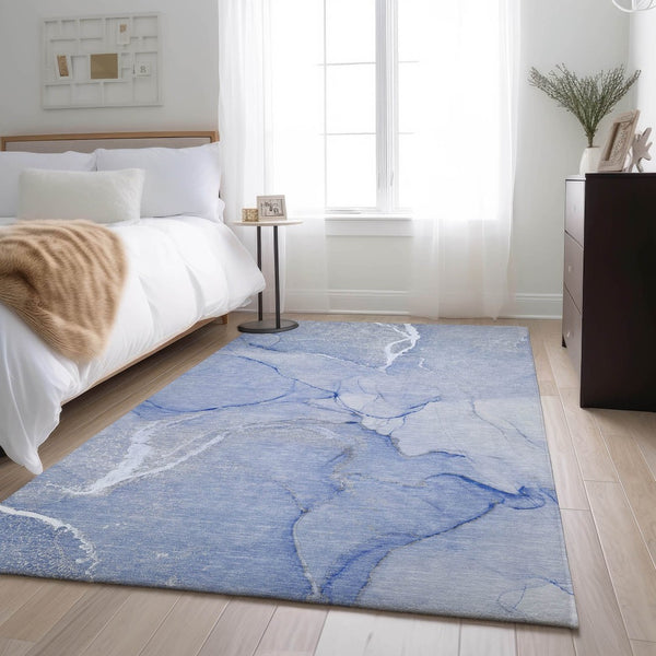 HomeRoots 9' X 12' Blue And Ivory Abstract Area Rug - Washable, UV Protected, Stain Resistant for High-Traffic Areas 646959