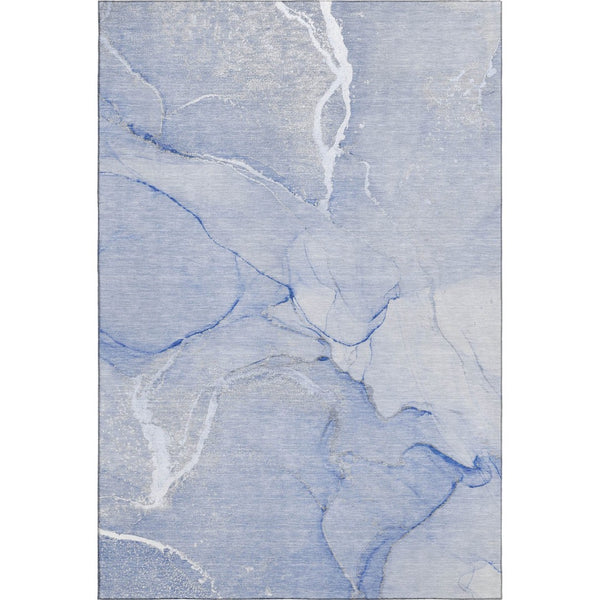 HomeRoots 9' X 12' Blue And Ivory Abstract Area Rug - Washable, UV Protected, Stain Resistant for High-Traffic Areas 646959