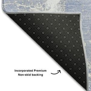 HomeRoots 9' X 12' Blue And Ivory Abstract Area Rug - Washable, UV Protected, Stain Resistant for High-Traffic Areas 646959