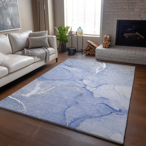 HomeRoots 9' X 12' Blue And Ivory Abstract Area Rug - Washable, UV Protected, Stain Resistant for High-Traffic Areas 646959