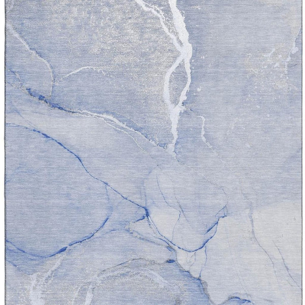 HomeRoots 9' X 12' Blue And Ivory Abstract Area Rug - Washable, UV Protected, Stain Resistant for High-Traffic Areas 646959