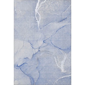 HomeRoots 9' X 12' Blue And Ivory Abstract Area Rug - Washable, UV Protected, Stain Resistant for High-Traffic Areas 646959
