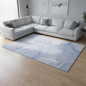 HomeRoots 10' Blue and Ivory Abstract Washable Area Rug - UV Protected, Durable, Perfect for High-Traffic Homes 646960