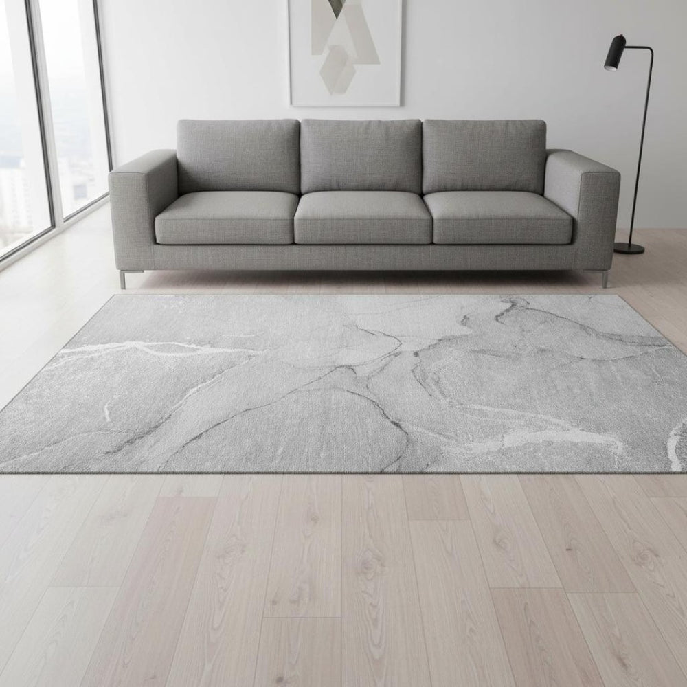 HomeRoots 5' X 8' Gray And Ivory Abstract Washable Area Rug – UV Protected, Durable, Stain-Resistant Design! 646962