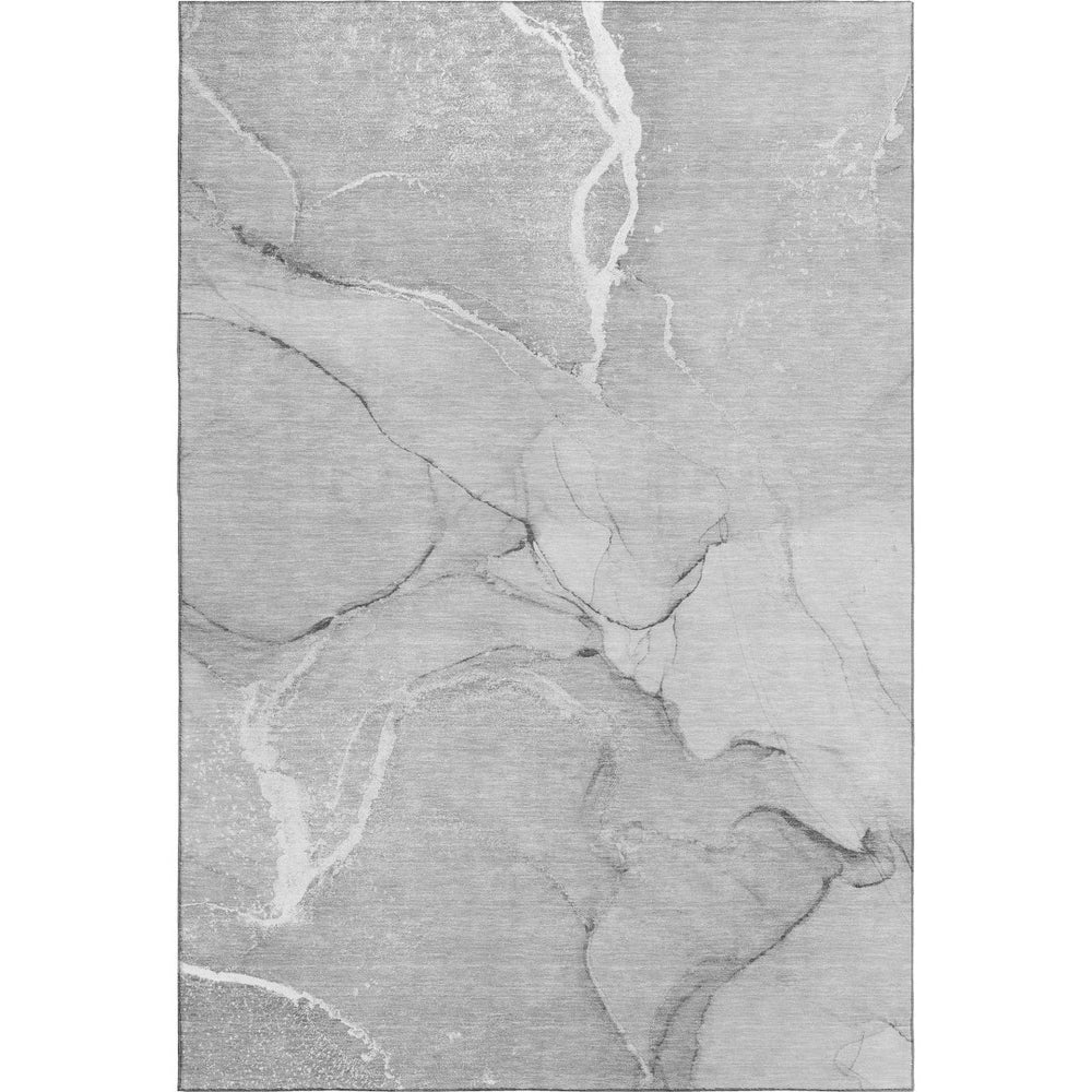 HomeRoots 5' X 8' Gray And Ivory Abstract Washable Area Rug – UV Protected, Durable, Stain-Resistant Design! 646962