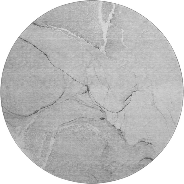 HomeRoots 8' Gray and Ivory Abstract Round Rug - Washable, UV Protected, Soft, Durable & Perfect for Busy Homes! 646963