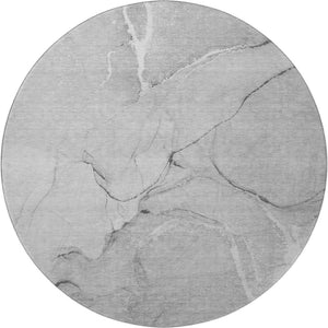HomeRoots 8' Gray and Ivory Abstract Round Rug - Washable, UV Protected, Soft, Durable & Perfect for Busy Homes! 646963
