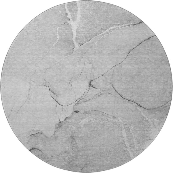 HomeRoots 8' Gray and Ivory Abstract Round Rug - Washable, UV Protected, Soft, Durable & Perfect for Busy Homes! 646963