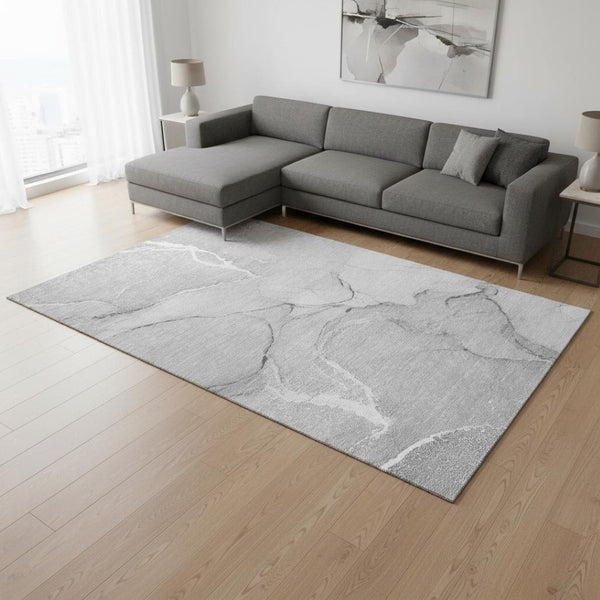 HomeRoots 8' X 10' Gray and Ivory Abstract Area Rug - Washable, Stain Resistant, UV Protected for Modern Spaces 646964