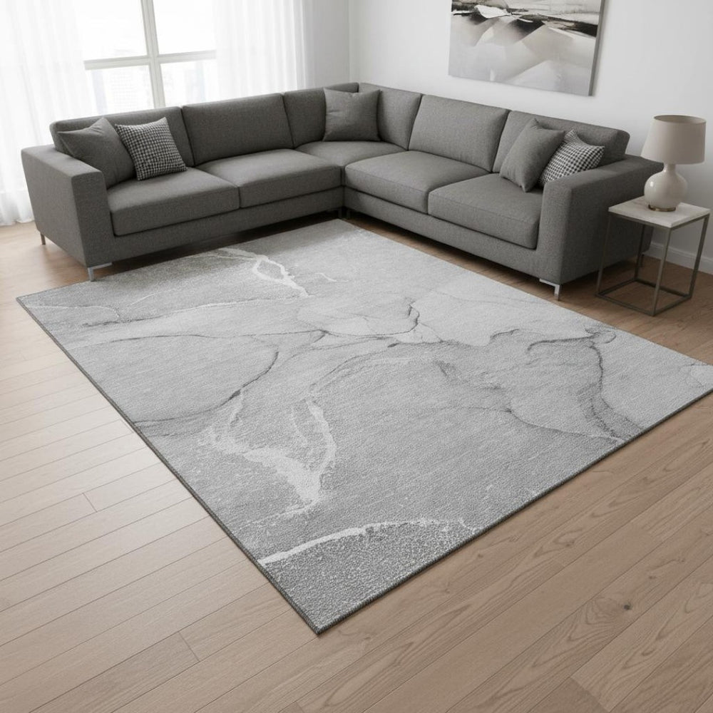 HomeRoots 9' Gray and Ivory Abstract Washable Area Rug with UV Protection - Stylish, Durable, and Easy Care! 646965