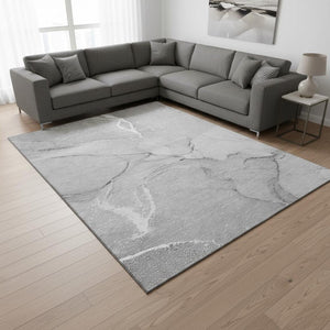 HomeRoots 9' Gray and Ivory Abstract Washable Area Rug with UV Protection - Stylish, Durable, and Easy Care! 646965