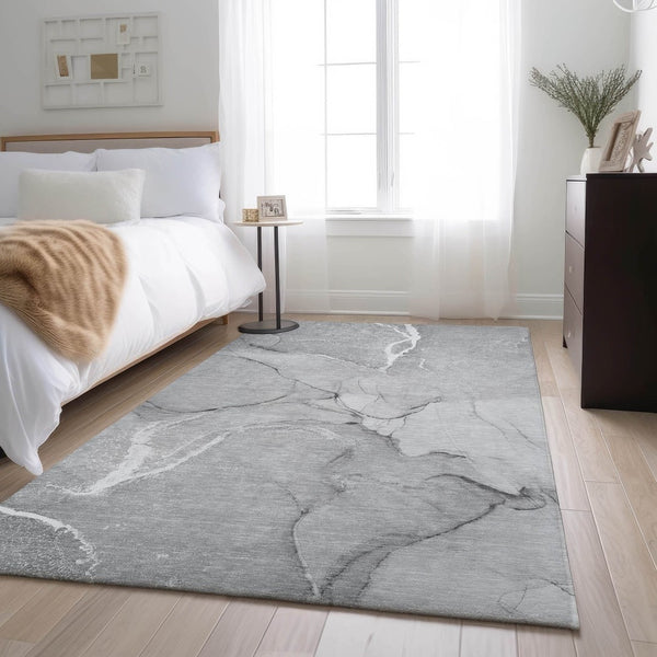 HomeRoots 9' Gray and Ivory Abstract Washable Area Rug with UV Protection - Stylish, Durable, and Easy Care! 646965