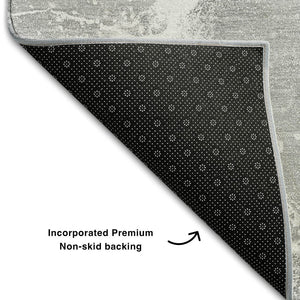 HomeRoots 9' Gray and Ivory Abstract Washable Area Rug with UV Protection - Stylish, Durable, and Easy Care! 646965