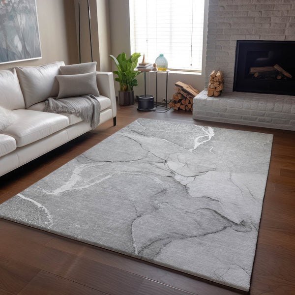 HomeRoots 9' Gray and Ivory Abstract Washable Area Rug with UV Protection - Stylish, Durable, and Easy Care! 646965