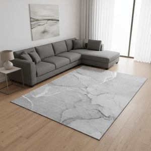 HomeRoots 10' Gray and Ivory Abstract Area Rug - Washable, UV-Protected, Stain-Resistant for High-Traffic Areas 646966