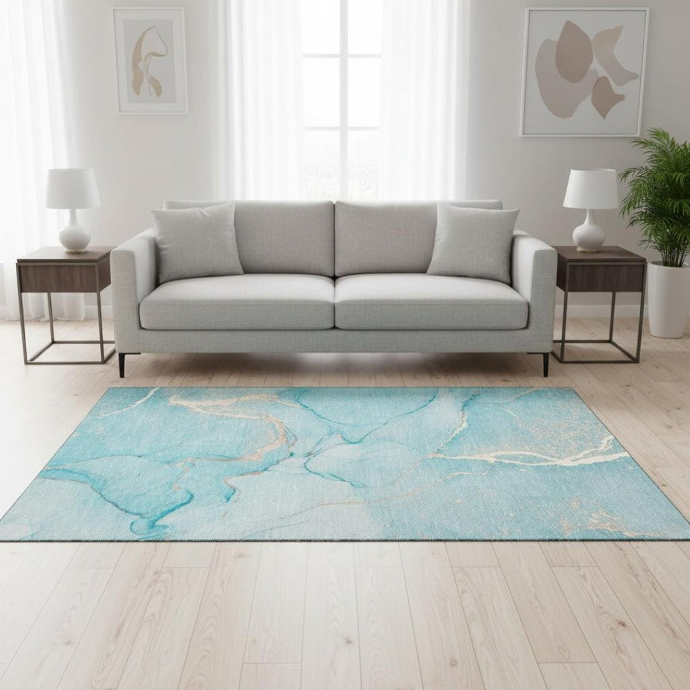 HomeRoots 5' X 8' Teal And Ivory Abstract Area Rug – Stylish, Washable, UV Protected for High Traffic Homes 646968