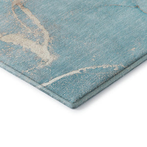 HomeRoots 8' Teal and Ivory Abstract Washable Round Rug – Durable, Stain-Resistant, UV-Protected for Modern Homes 646969