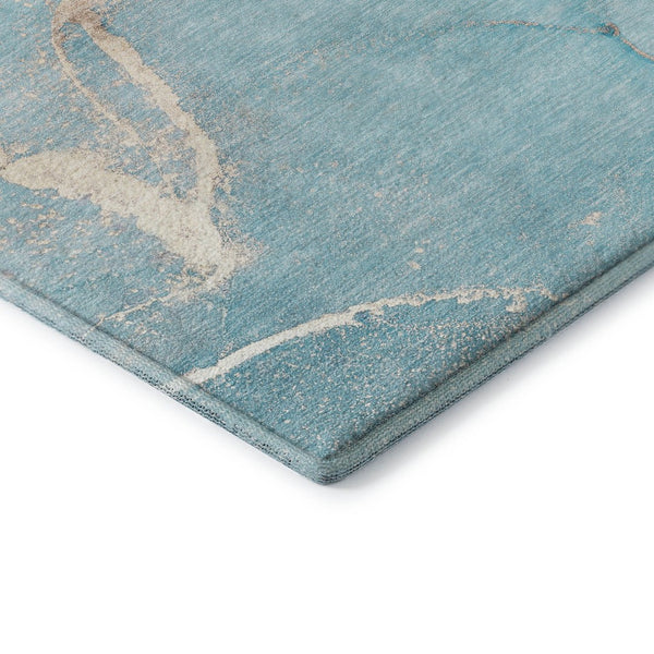 HomeRoots 8' Teal and Ivory Abstract Washable Round Rug – Durable, Stain-Resistant, UV-Protected for Modern Homes 646969