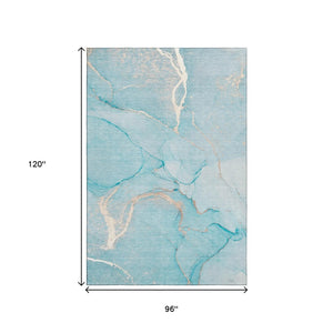 HomeRoots 8' X 10' Teal and Ivory Abstract Area Rug – Washable, Durable, UV-Protected for Modern Living Spaces 646970
