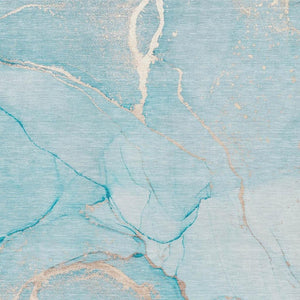 HomeRoots 10' X 14' Teal and Ivory Abstract Area Rug - Durable, Washable, UV-Protected for High-Traffic Spaces 646972