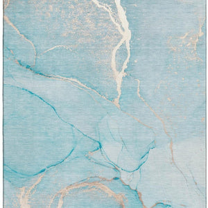 HomeRoots 10' X 14' Teal and Ivory Abstract Area Rug - Durable, Washable, UV-Protected for High-Traffic Spaces 646972