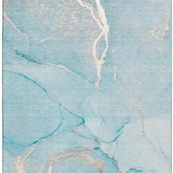 HomeRoots 10' X 14' Teal and Ivory Abstract Area Rug - Durable, Washable, UV-Protected for High-Traffic Spaces 646972