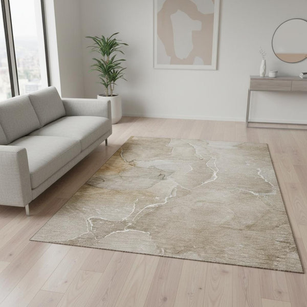 HomeRoots 5' X 8' Abstract Beige & Ivory Washable Area Rug with UV Protection for Stylish, Durable Living Spaces 646974