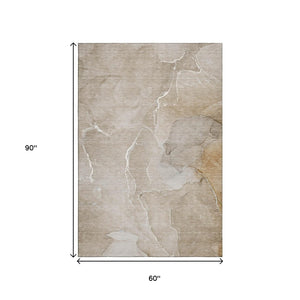 HomeRoots 5' X 8' Abstract Beige & Ivory Washable Area Rug with UV Protection for Stylish, Durable Living Spaces 646974