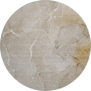 HomeRoots 8' Washable Beige and Ivory Abstract Round Rug with UV Protection for High-Traffic Areas and Style 646975