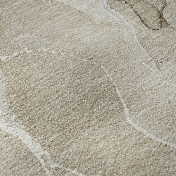 HomeRoots 8' Washable Beige and Ivory Abstract Round Rug with UV Protection for High-Traffic Areas and Style 646975