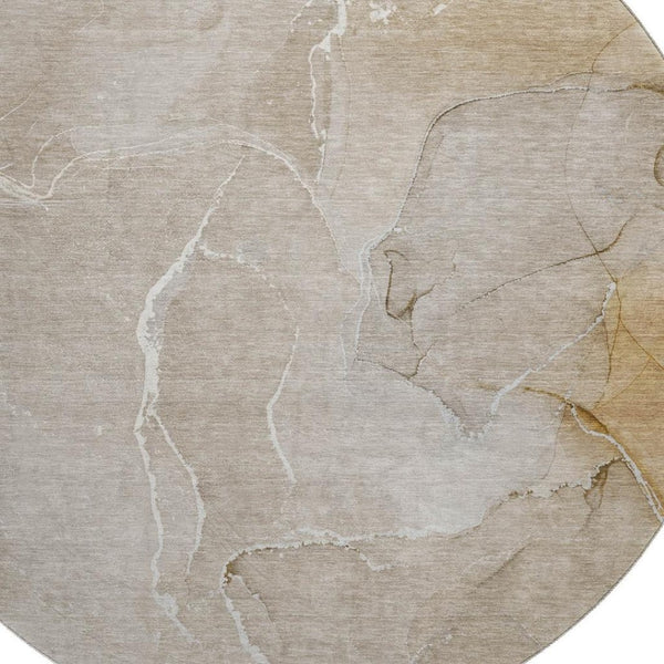 HomeRoots 8' Washable Beige and Ivory Abstract Round Rug with UV Protection for High-Traffic Areas and Style 646975