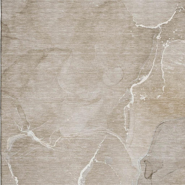 HomeRoots 9' X 12' Abstract Beige & Ivory Washable Area Rug with UV Protection for Stylish, Durable Living Spaces 646977