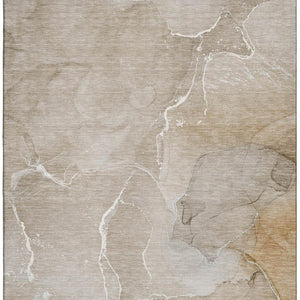 HomeRoots 9' X 12' Abstract Beige & Ivory Washable Area Rug with UV Protection for Stylish, Durable Living Spaces 646977