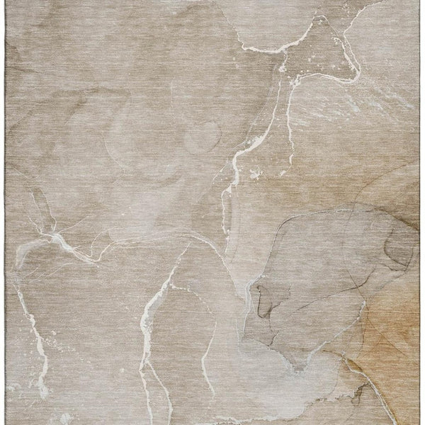 HomeRoots 9' X 12' Abstract Beige & Ivory Washable Area Rug with UV Protection for Stylish, Durable Living Spaces 646977
